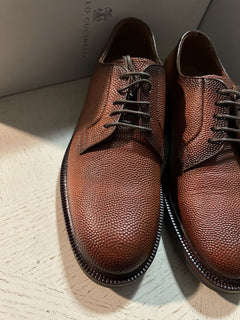 NIB $1250 Brunello Cucinelli Men Grained Leather Shoes LT Burgundy 9 US/42 Eu