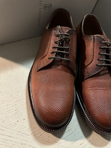 NIB $1250 Brunello Cucinelli Men Grained Leather Shoes LT Burgundy 9 US/42 Eu