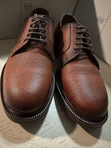 NIB $1250 Brunello Cucinelli Men Grained Leather Shoes LT Burgundy 9 US/42 Eu