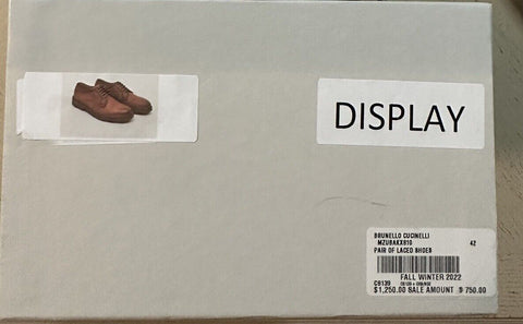 NIB $1250 Brunello Cucinelli Men Grained Leather Shoes LT Burgundy 9 US/42 Eu