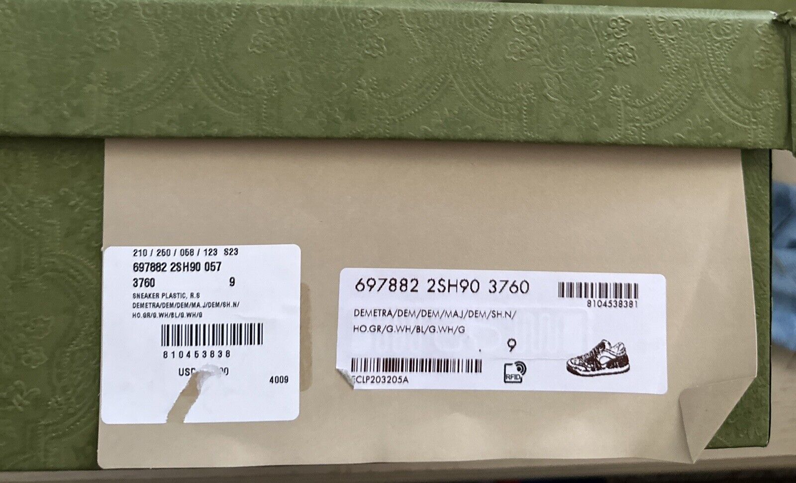 New $950 Gucci Men Demetra Basket Low Top Sneakers Green/Whi 9.5 US/9 UK 697882