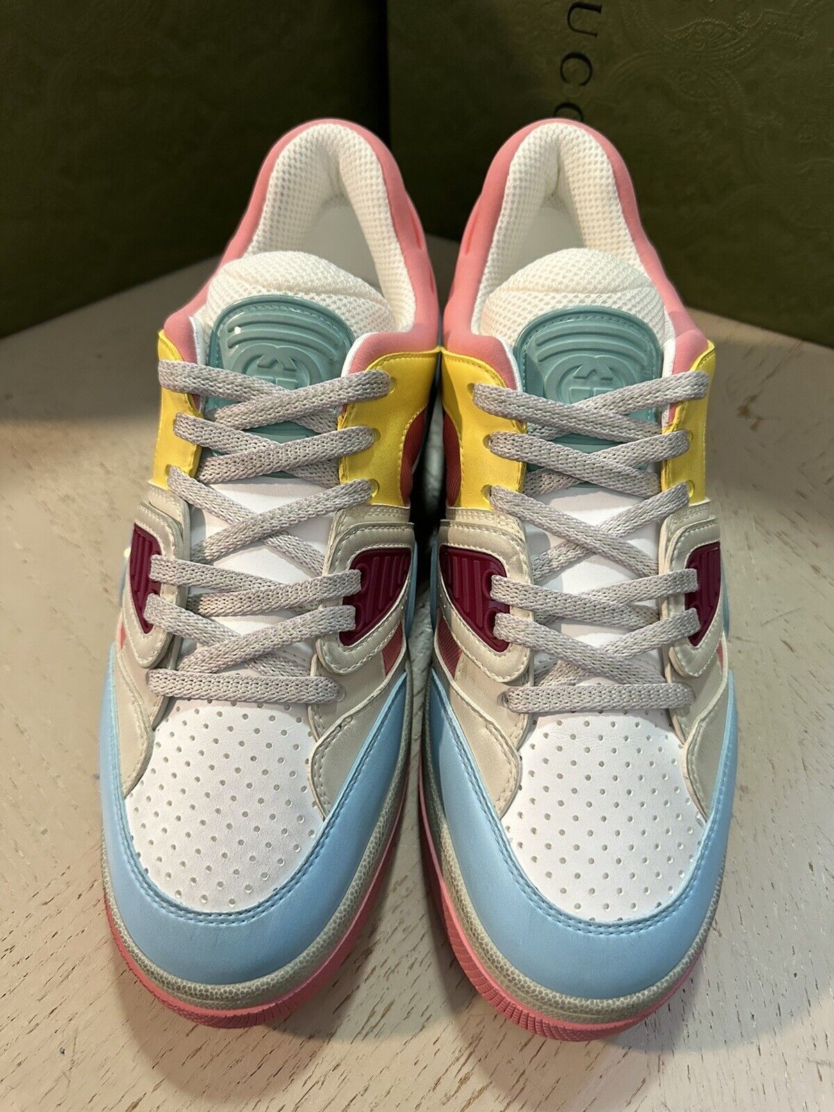 New $950 Gucci Woman Demetra Basket Sneakers Pink/Blue/Multi 8 US/38 Eu 700291