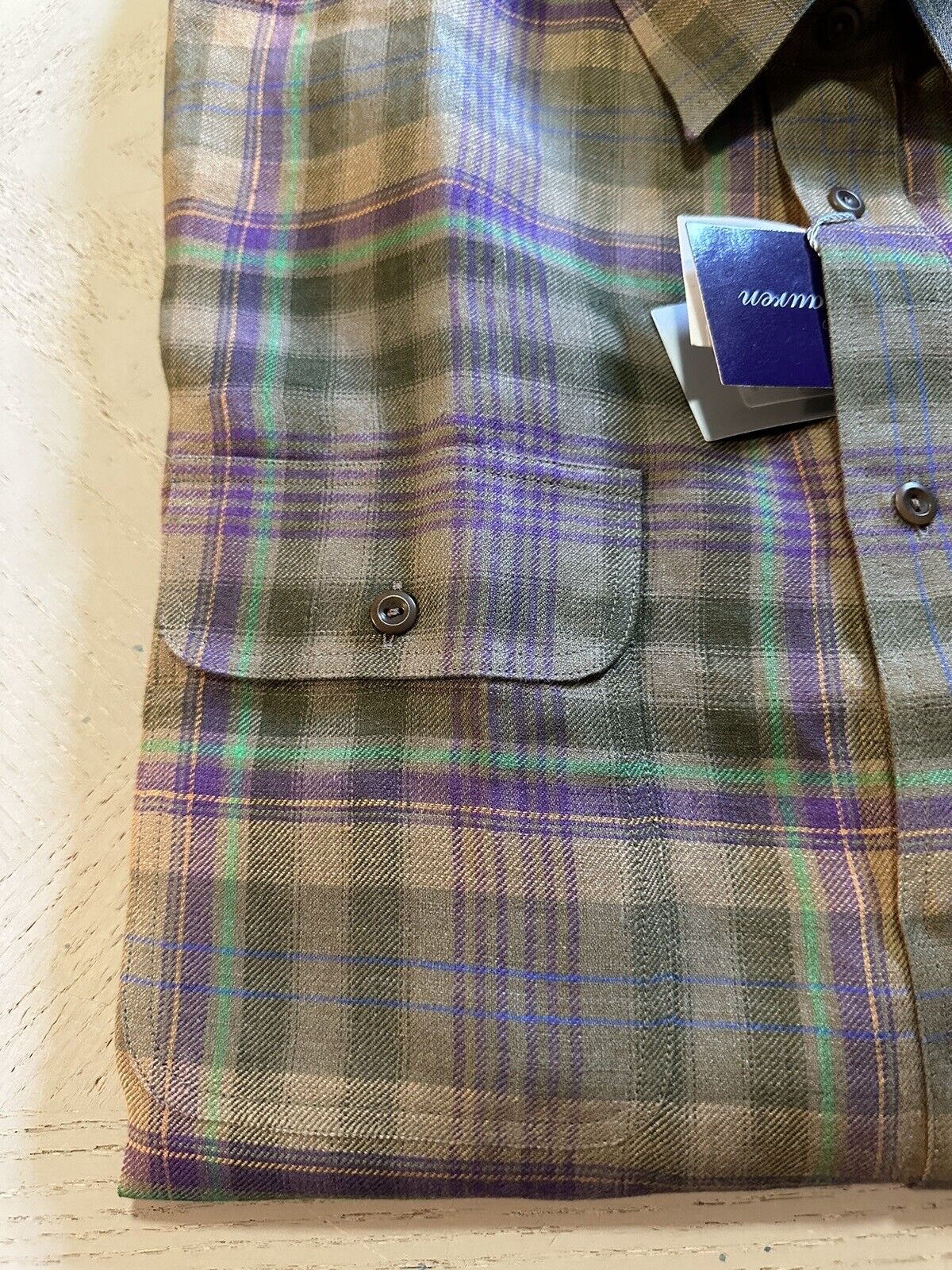 NWT $595 Ralph Lauren Purple Label Men Linen Shirt Farm Olive XXL Italy