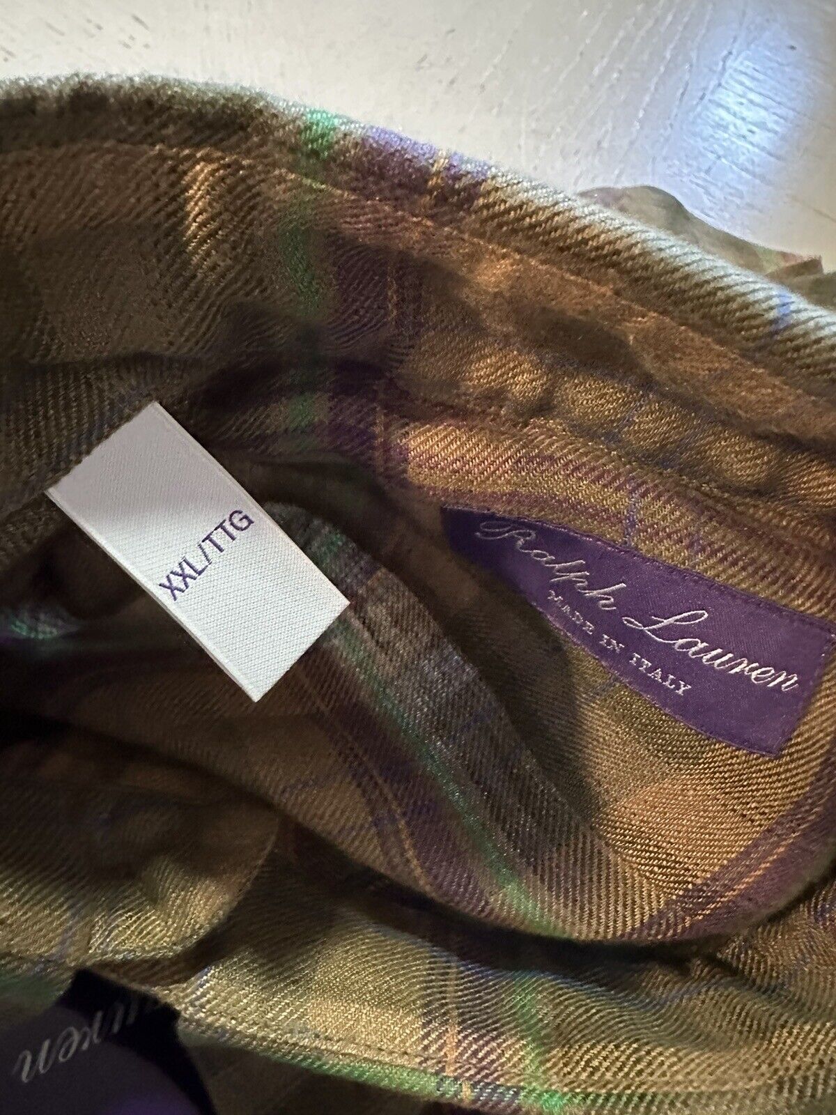 NWT $595 Ralph Lauren Purple Label Men Linen Shirt Farm Olive XXL Italy