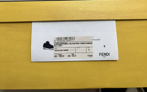 NIB $1390 Fendi Men FF Logo Nylon/Leather Match Sneakers Blue/Gray 10 US/9 UK