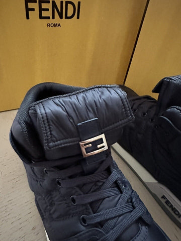 NIB $1390 Fendi Men FF Logo Nylon/Leather Match Sneakers Blue/Gray 10 US/9 UK