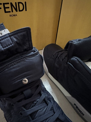 NIB $1390 Fendi Men FF Logo Nylon/Leather Match Sneakers Blue/Gray 10 US/9 UK