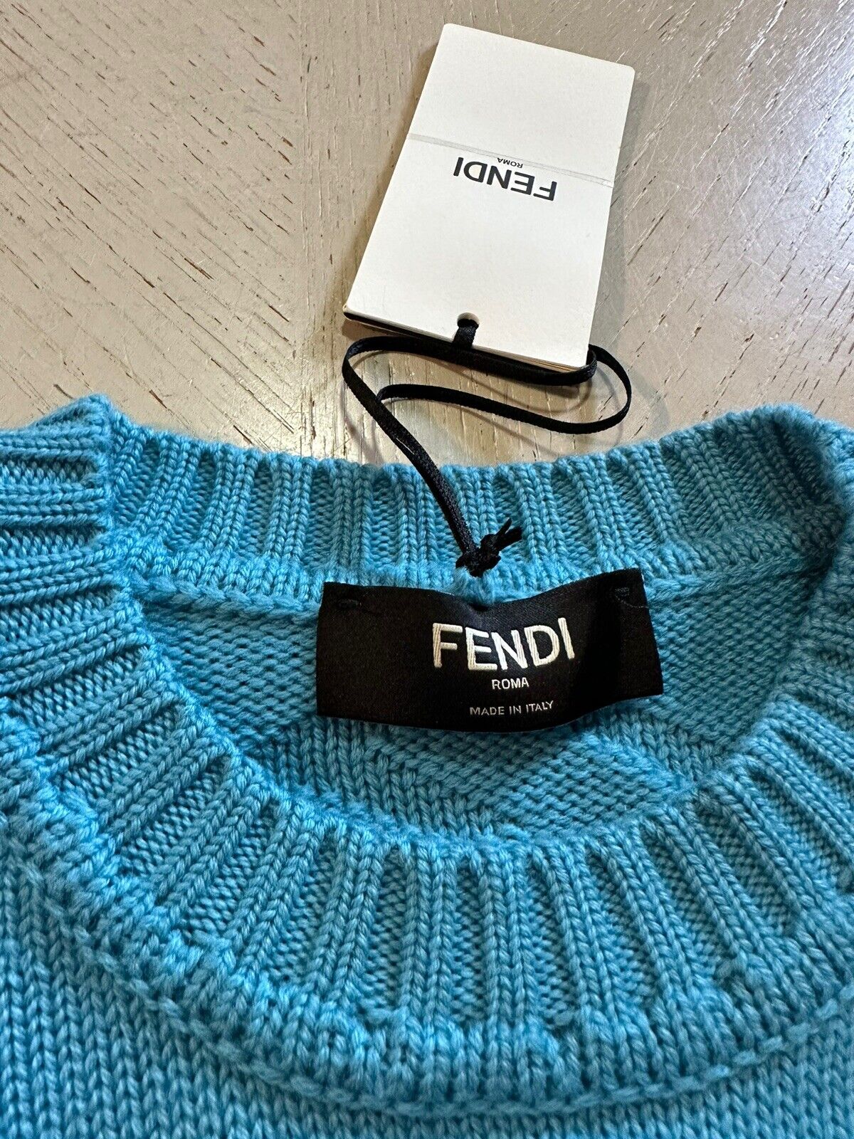 NWT $1100 Fendi Men FF Logo Crewneck Sweater Pullover Sky Blue L US/52 Eu