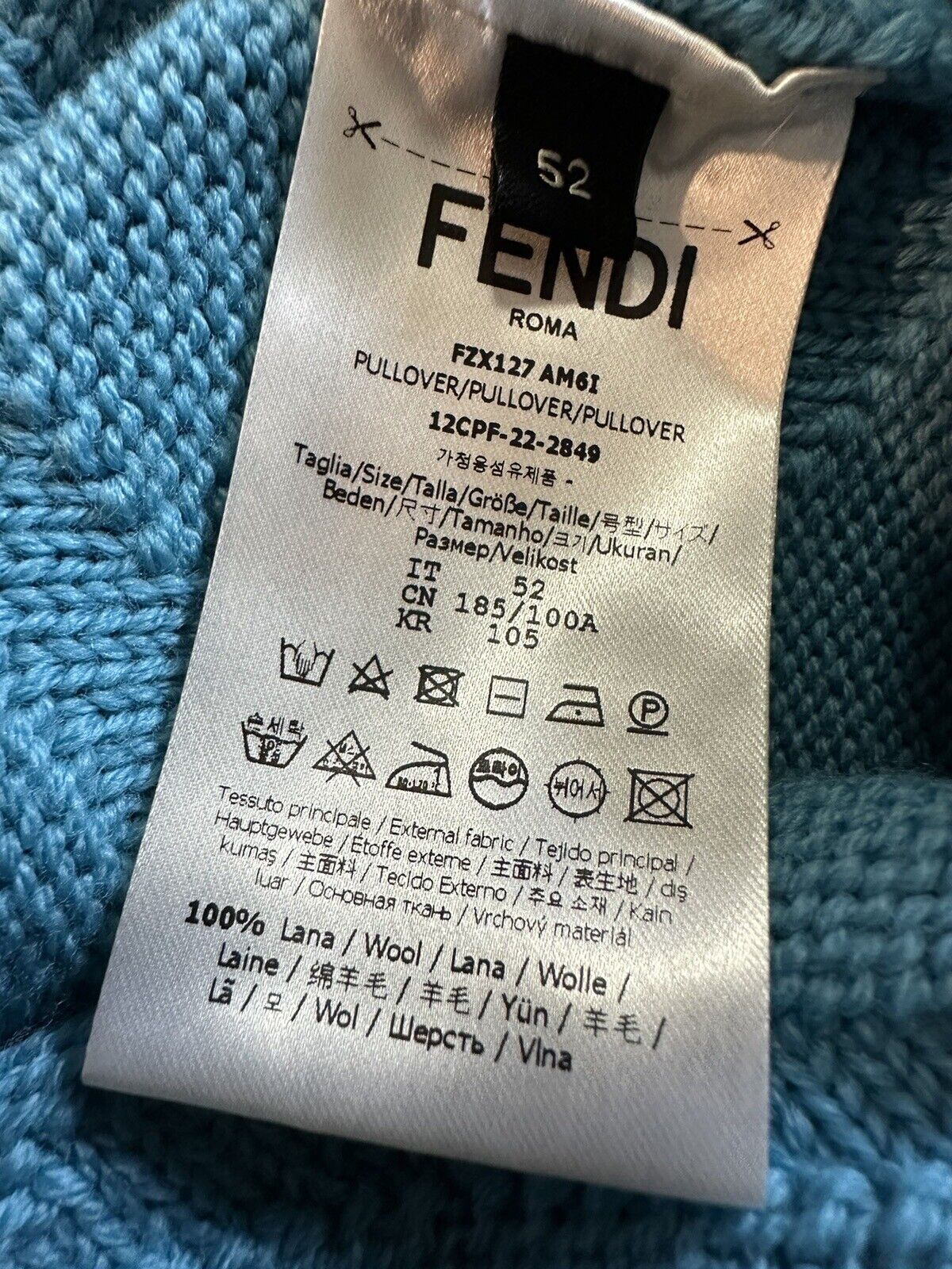 NWT $1100 Fendi Men FF Logo Crewneck Sweater Pullover Sky Blue L US/52 Eu