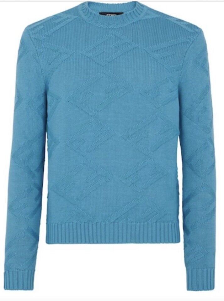 NWT $1100 Fendi Men FF Logo Crewneck Sweater Pullover Sky Blue XL US/54 Eu