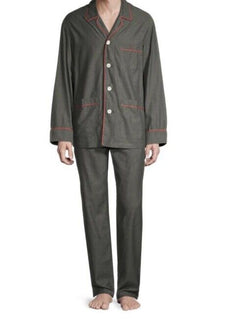 New $850 Isaia Cotton Flannel 2-Piece Pajama Set Color Gray Size L