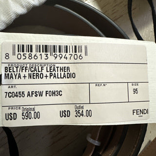 New $590 Fendi Men FF Logo Leather Belt Brown/Black 38/95