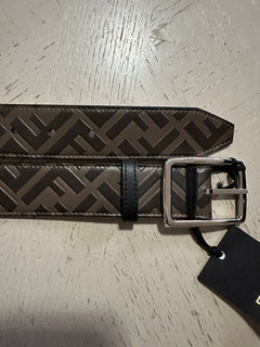 New $590 Fendi Men FF Logo Leather Belt Brown/Black 38/95