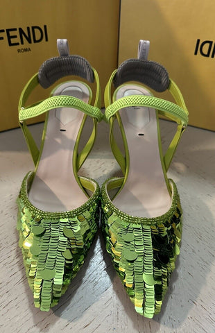 NIB $1250 Fendi Women Fabric/Leather Sandal Shoes Color Wasabi 7 US ( 37 Eu )