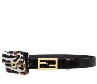 New $920 Fendi Womens FF Logo Leather Baguette Belt Black 32/80 8C0674