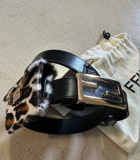 New $920 Fendi Womens FF Logo Leather Baguette Belt Black 32/80 8C0674