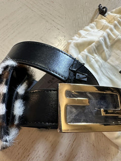 New $920 Fendi Womens FF Logo Leather Baguette Belt Black 32/80 8C0674