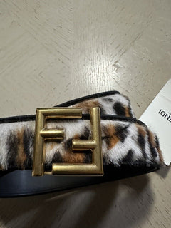 New $750 Fendi Womens FF Logo Leather  Belt Black/Brown/White 34/85