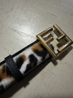 New $750 Fendi Womens FF Logo Leather  Belt Black/Brown/White 34/85