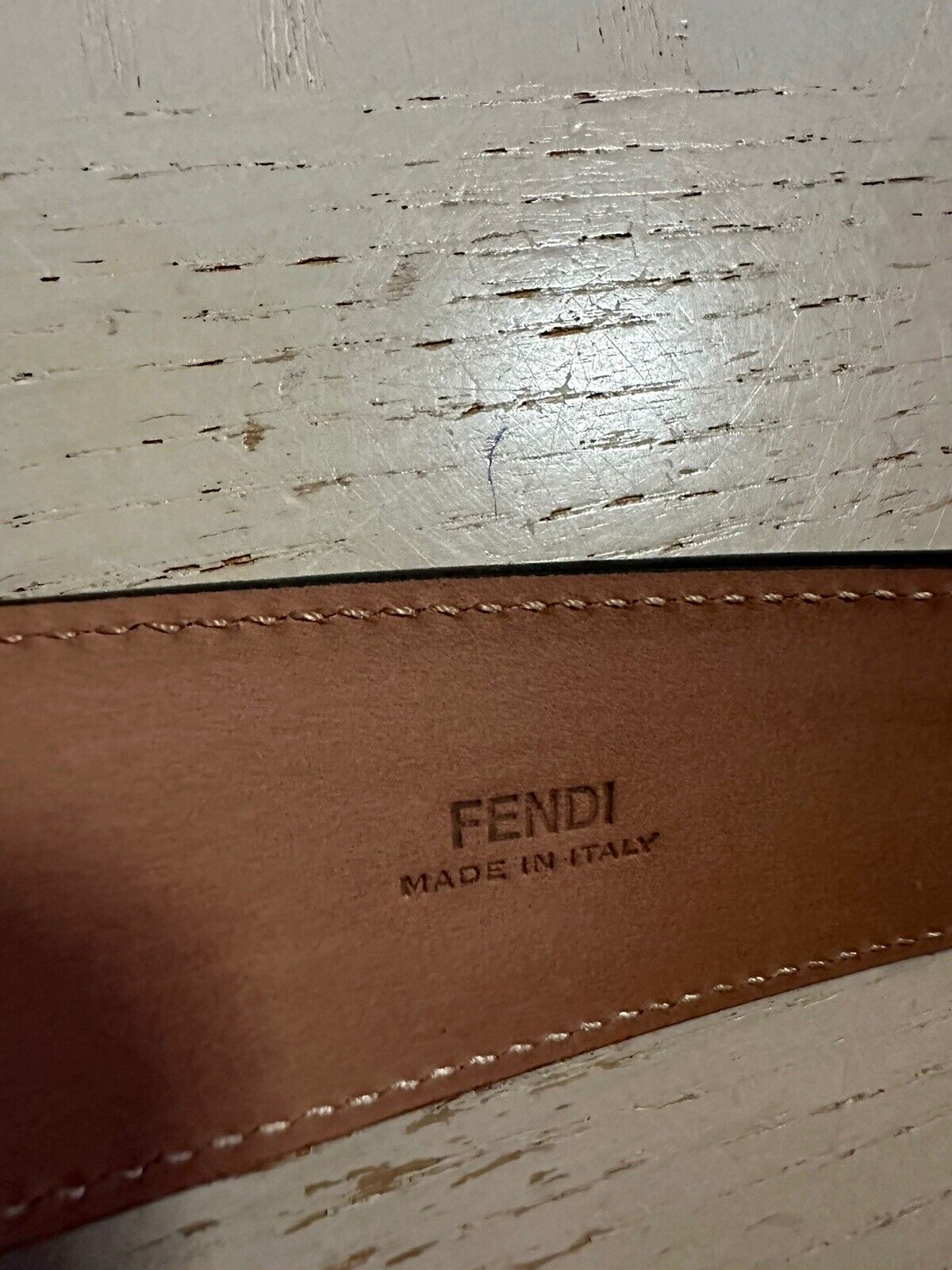 New $590 Fendi Men FF Logo Leather Belt Gray/Black 105/42
