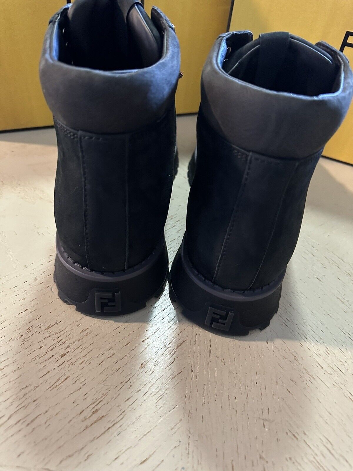 NIB $1259 Fendi Men’s Calf Leather FF Logo Boots Shoes Black 10 US/9 UK 7U1577