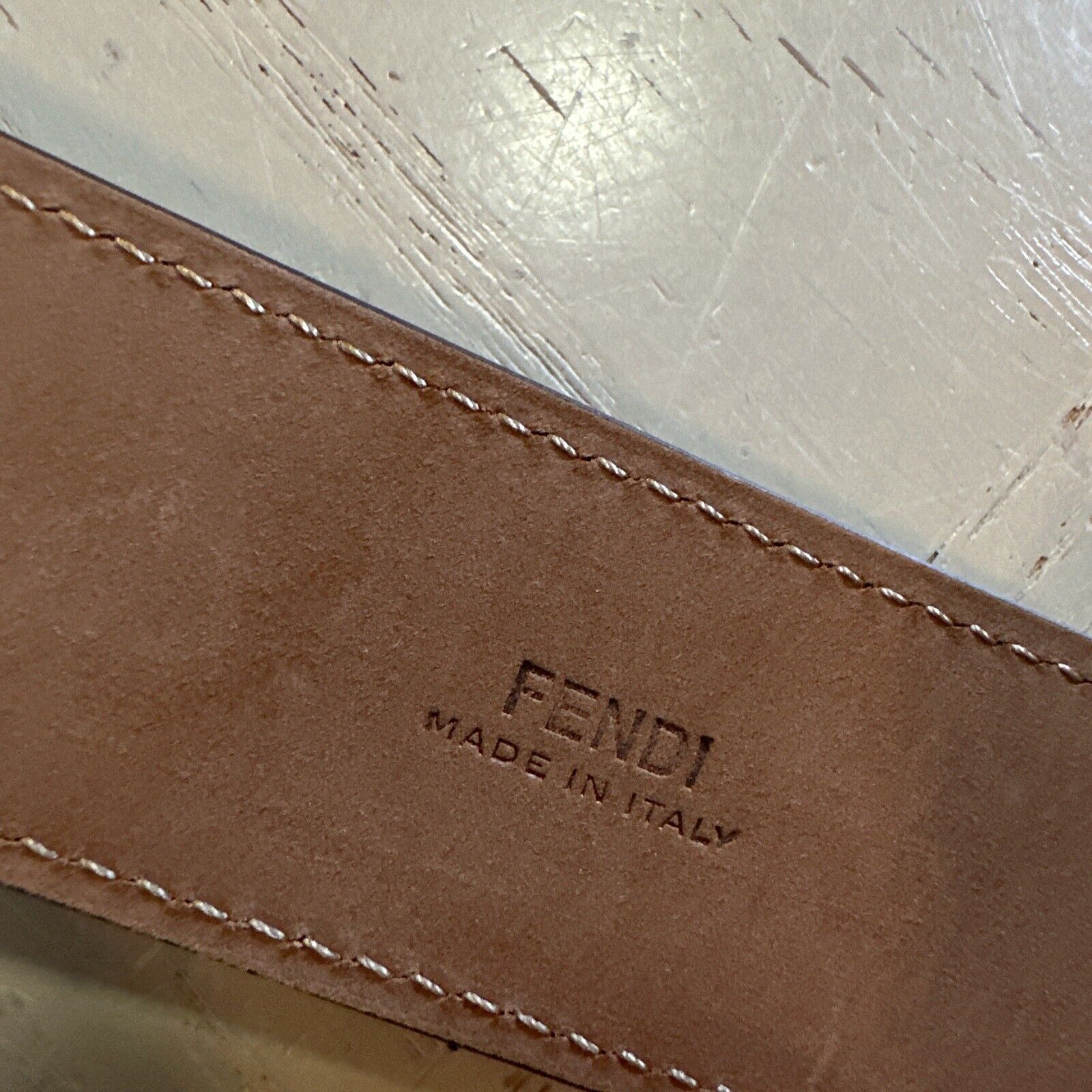 New  Fendi Men FF Logo Leather  Belt LT Beige 100/40 Italy
