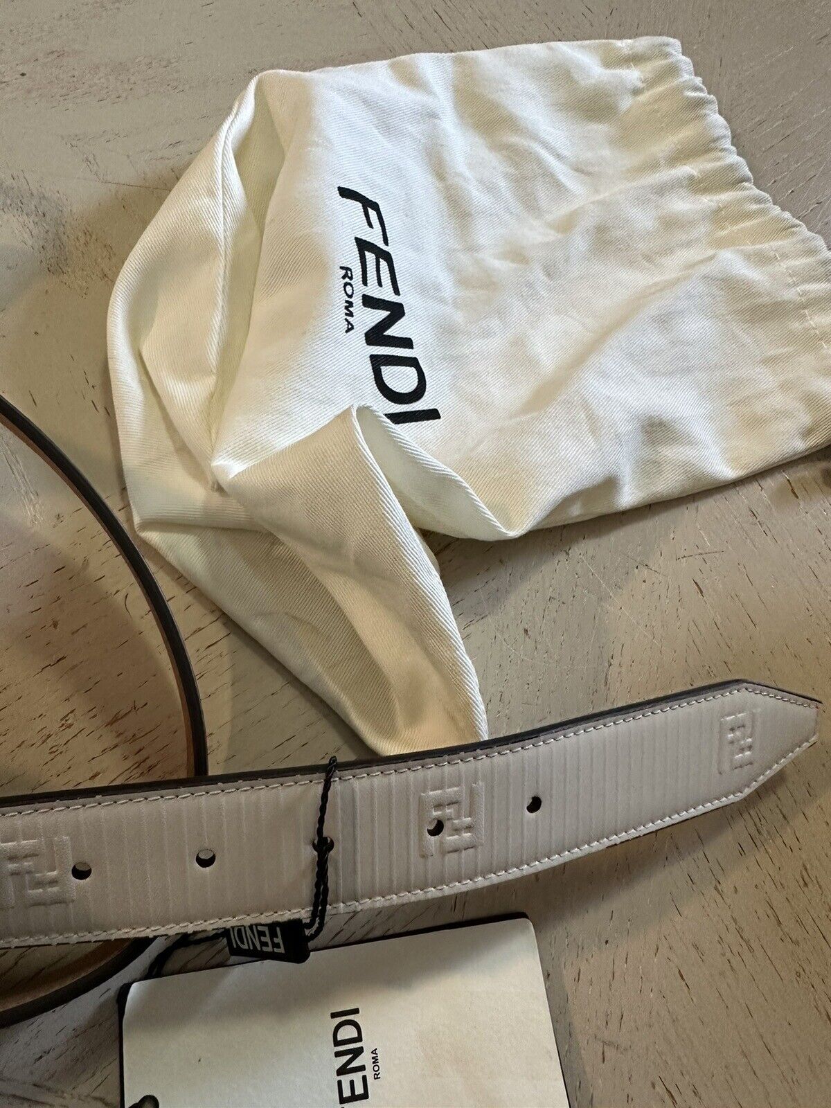 New  Fendi Men FF Logo Leather  Belt LT Beige 110/44 Italy