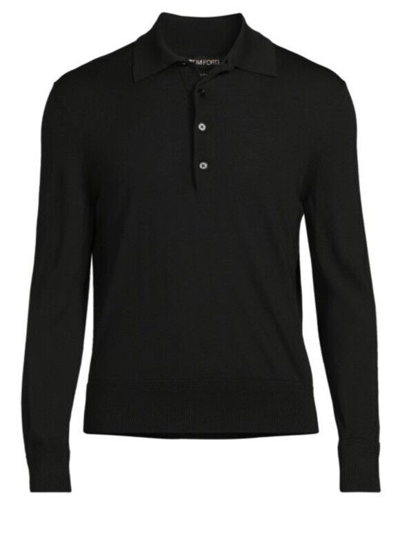 NWT $1140 TOM FORD Long Sleeve Wool Polo Shirt Color Black 44 US/54 Eu Italy