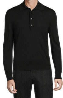 NWT $1140 TOM FORD Long Sleeve Wool Polo Shirt Color Black 44 US/54 Eu Italy
