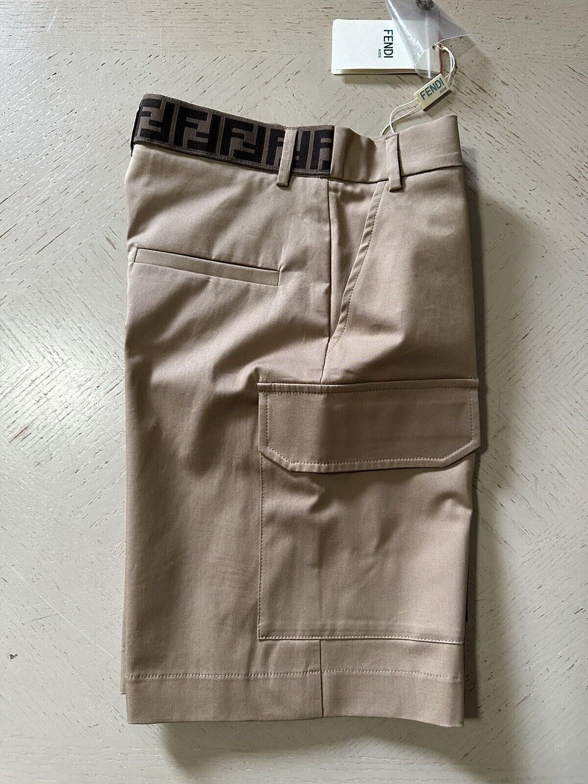 NWT $620 Fendi FF Logo Boys Short Pants Color Beige Size 10A