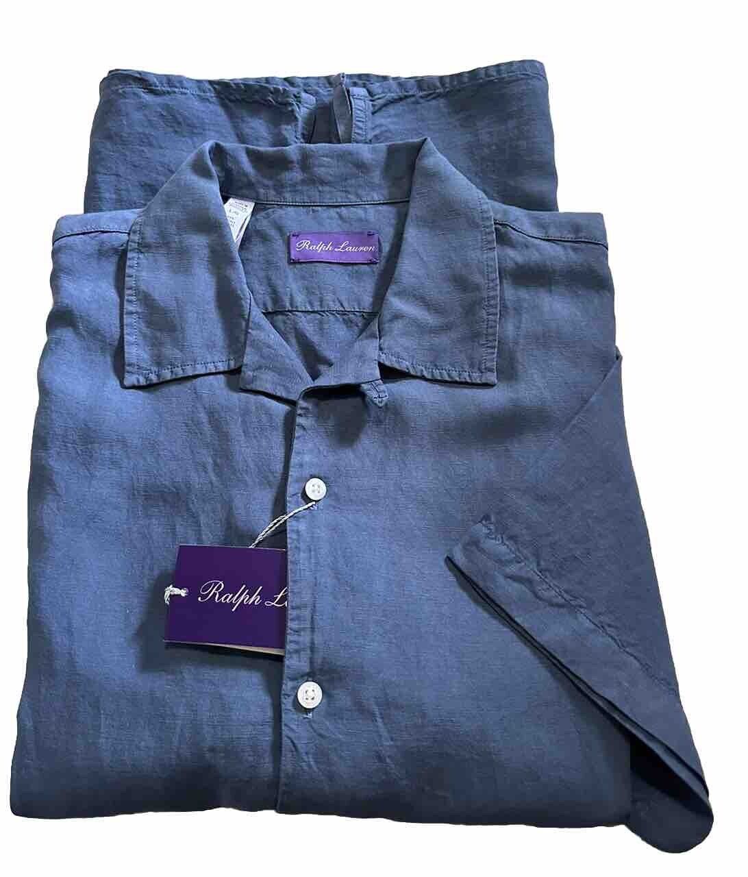 NWT $495 Ralph Lauren Purple Label Men Look Archer Short Sleeve Shirt Blue L