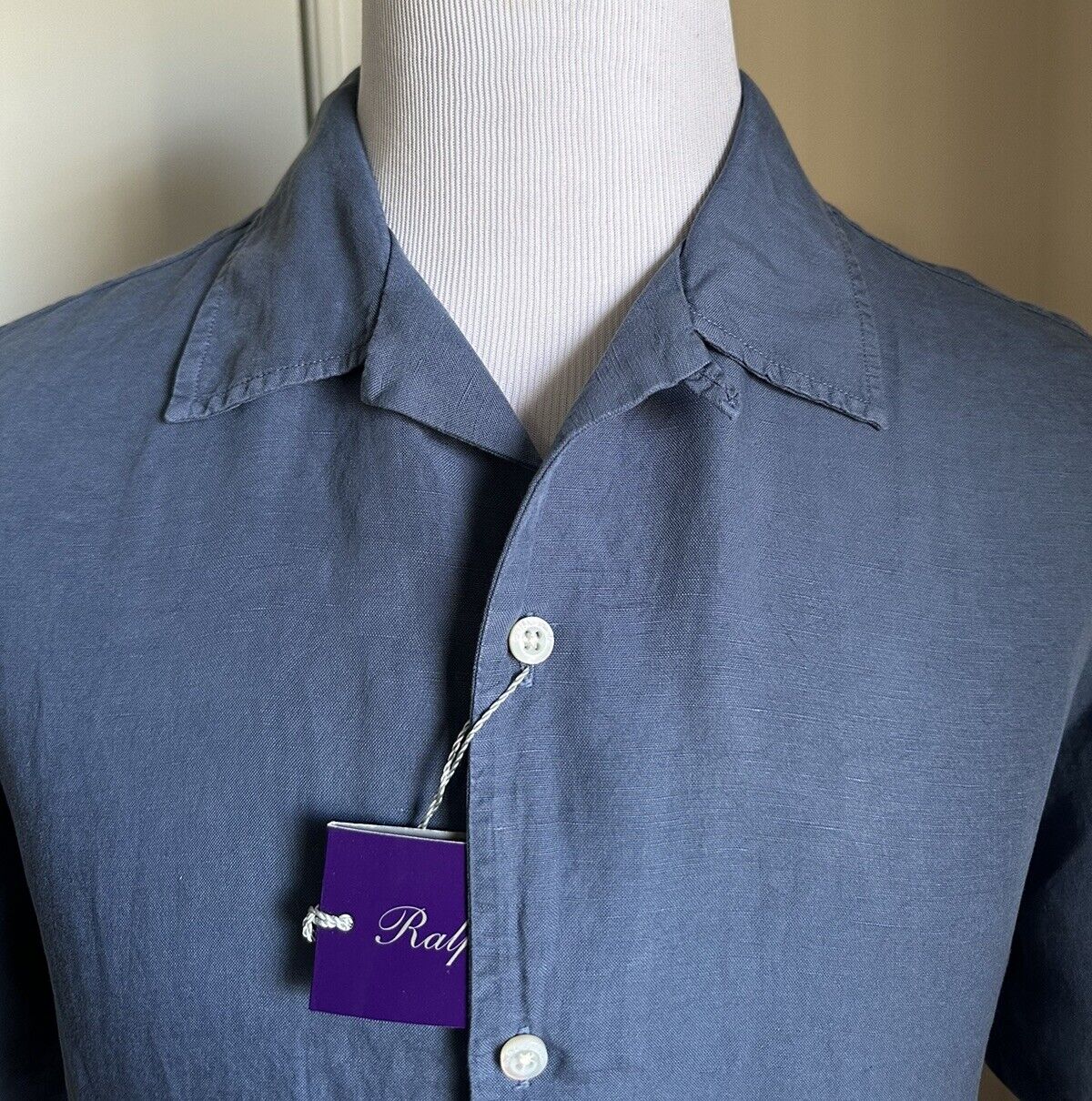 NWT $495 Ralph Lauren Purple Label Men Look Archer Short Sleeve Shirt Blue L