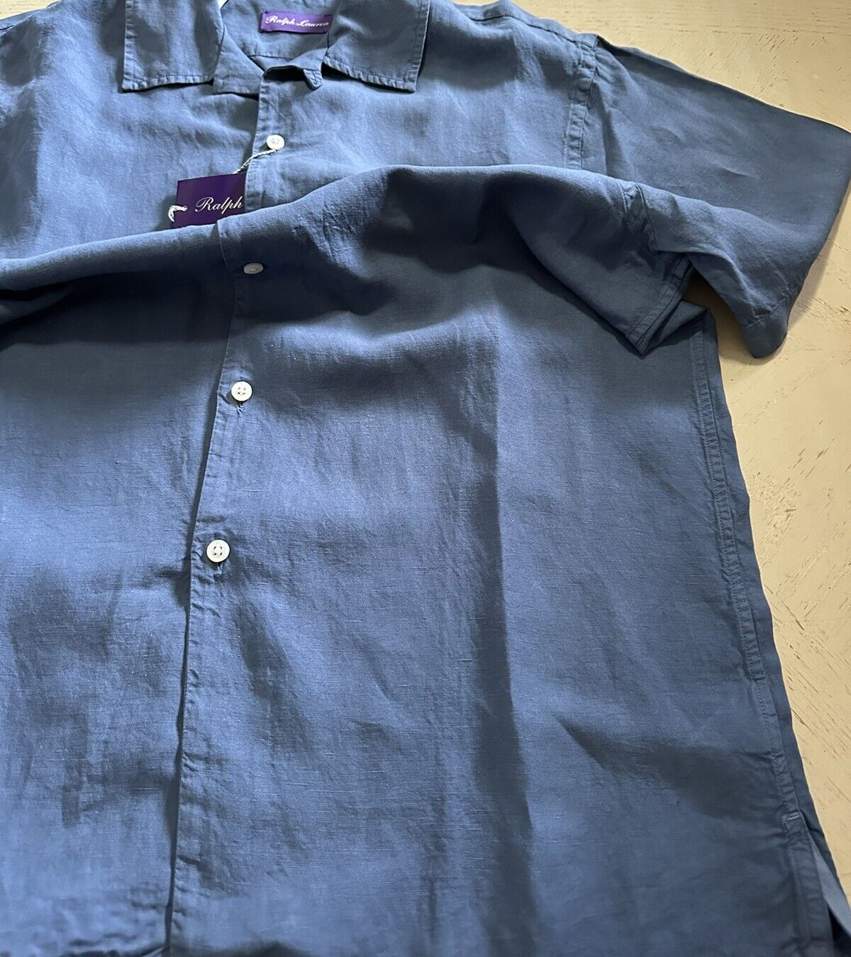 NWT $495 Ralph Lauren Purple Label Men Look Archer Short Sleeve Shirt Blue L