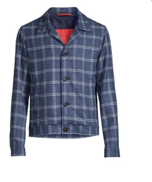 New $2750 Isaia Portofino Plaid Wool Blend Shirt Jacket Blue 38 US/48 Eu Italy