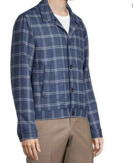 New $2750 Isaia Portofino Plaid Wool Blend Shirt Jacket Blue 38 US/48 Eu Italy