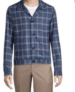 New $2750 Isaia Portofino Plaid Wool Blend Shirt Jacket Blue 38 US/48 Eu Italy