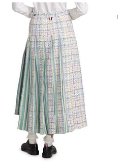 New $3200 Thom Brown Seasonal Pleated Tweed Midi Skirt White/Multi 40/6 Italy