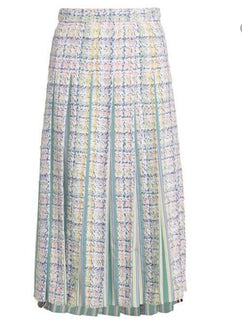 New $3200 Thom Brown Seasonal Pleated Tweed Midi Skirt White/Multi 40/6 Italy