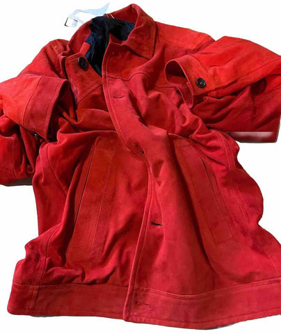 New $4995 Isaia Portofino AQUA Suede Jacket MD Red 42 US/52 Eu Italy