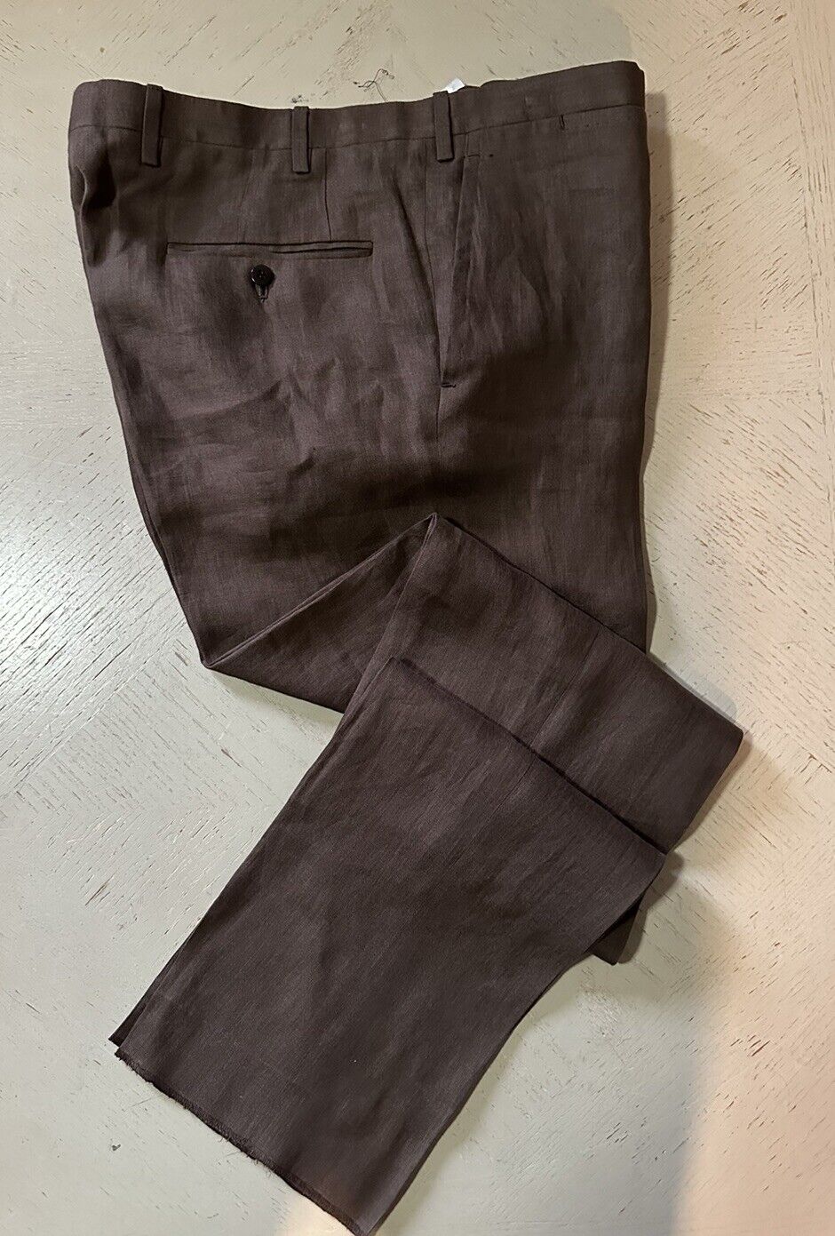 NWT $1395 Kiton Men’s High Waist Linen Pants Brown 34 US/50 Eu Italy