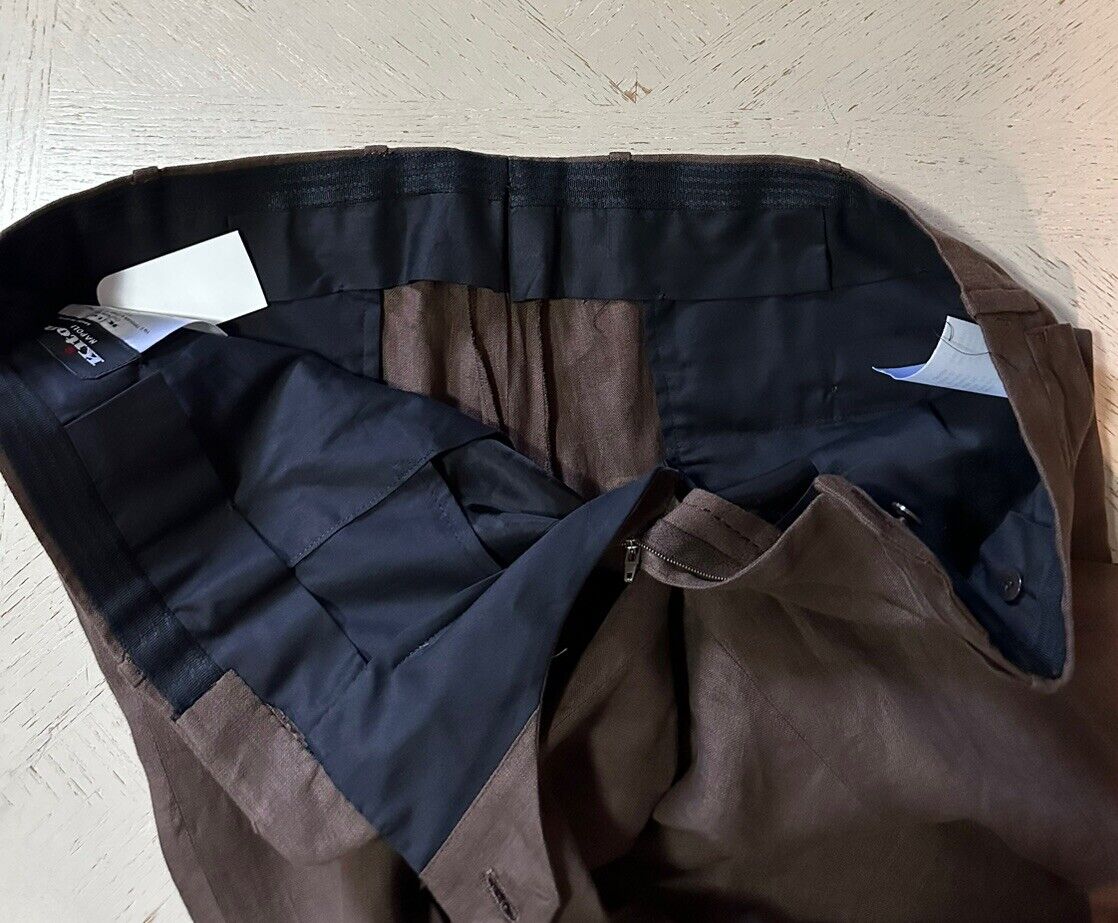 NWT $1395 Kiton Men’s High Waist Linen Pants Brown 34 US/50 Eu Italy