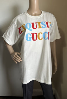 New $890 Gucci Women Short Sleeve Heavy Cotton Jersey T Shirt White Size S