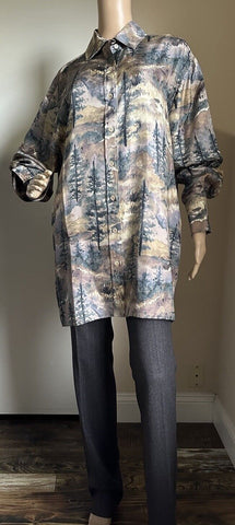 New $1600 Gucci Woman Silk Oversized Shirt/Dress Hiking Forest Dark Green 42 It
