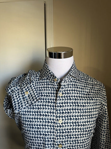 NWT $995 Kiton Men’s Long Sleeve Shirt Blue/White 42/16.5