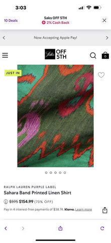 NWT $595 Ralph Lauren Purple Label Men Sahara Band Printed Linen Shirt Green XL