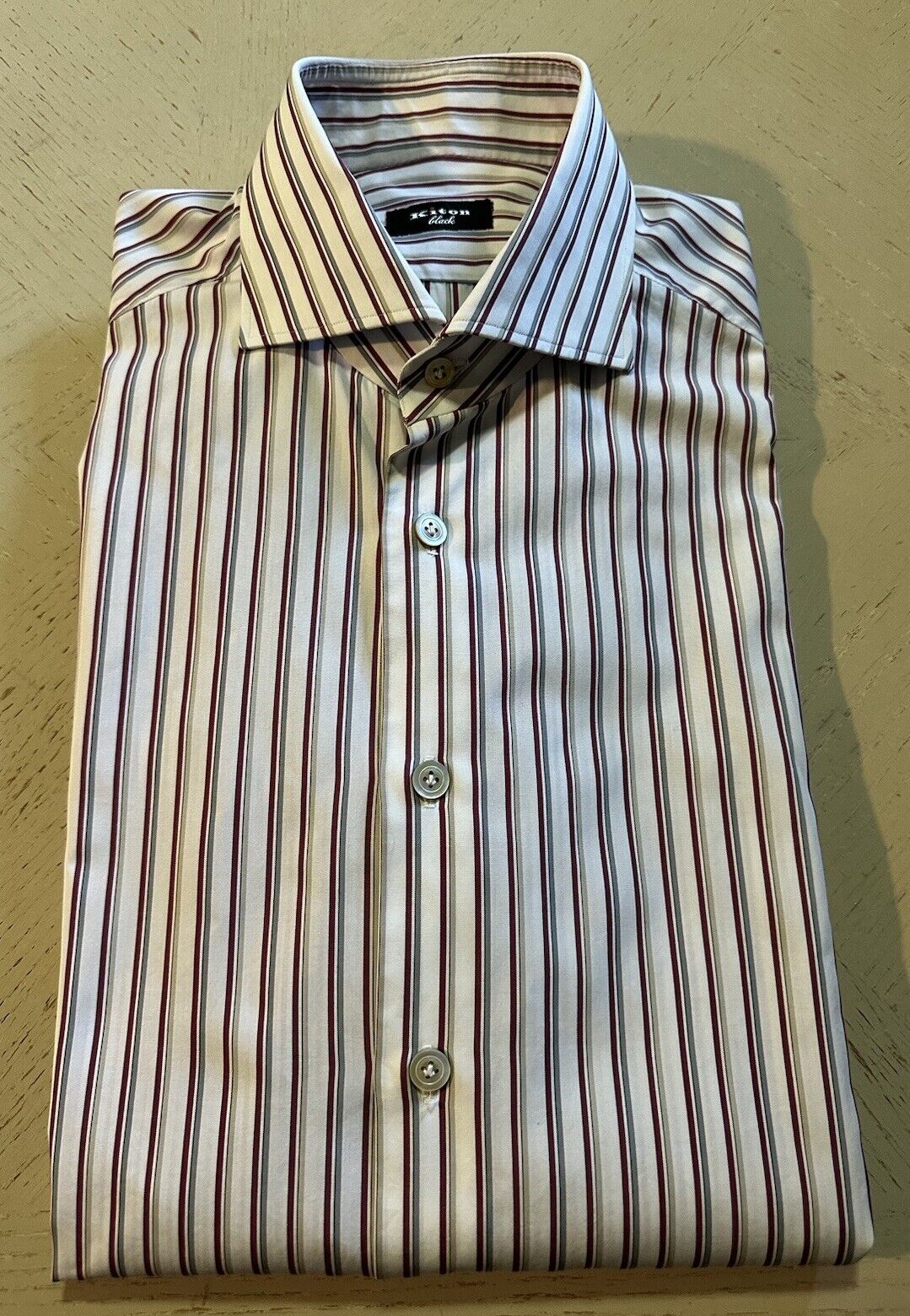 $1195 Kiton Classic Dress Shirt White/Red Stripped Size 42/16.5  Italy