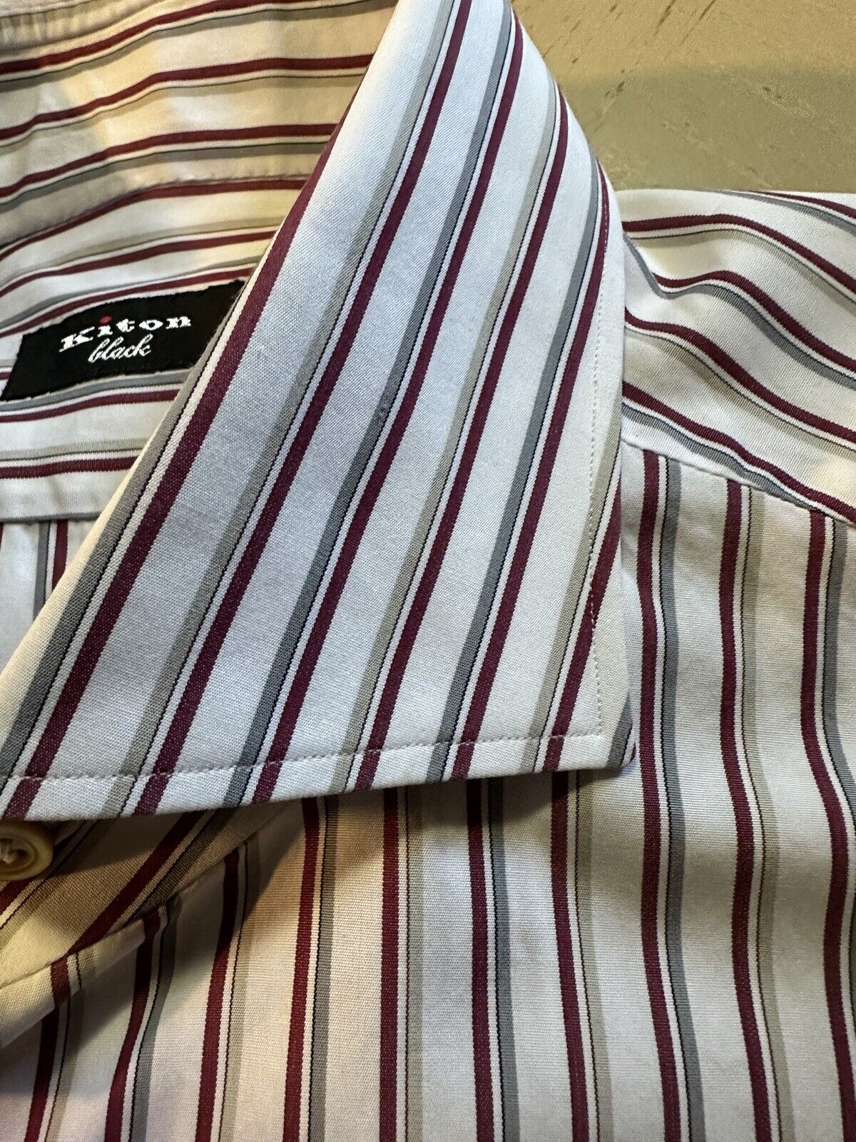 $1195 Kiton Classic Dress Shirt White/Red Stripped Size 42/16.5  Italy