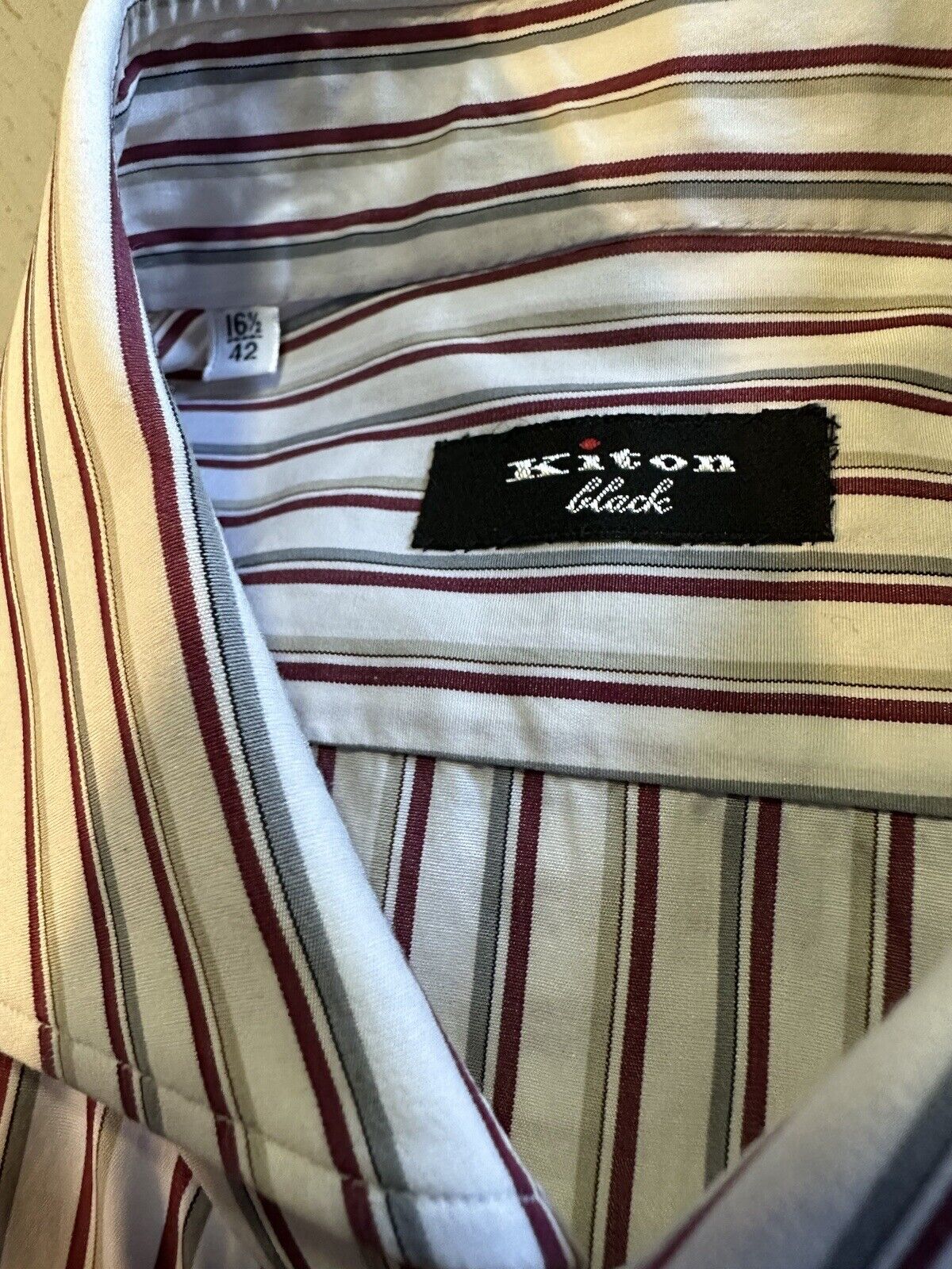$1195 Kiton Classic Dress Shirt White/Red Stripped Size 42/16.5  Italy