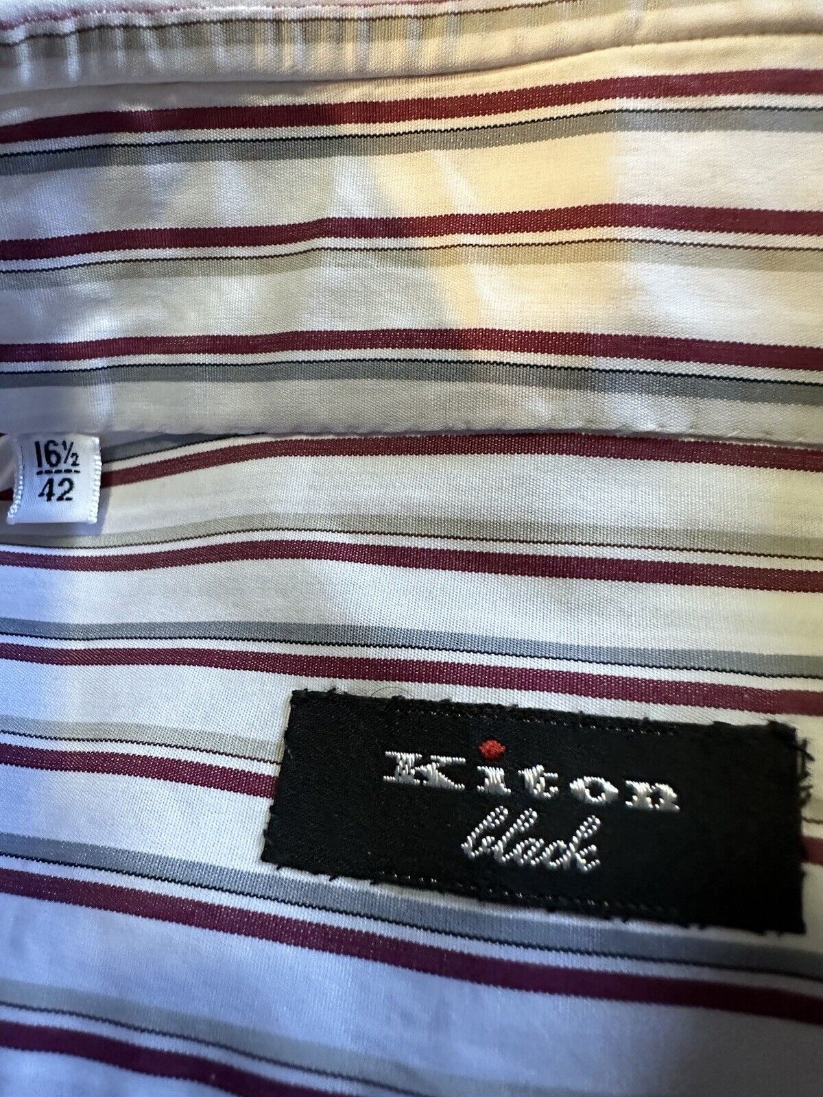 $1195 Kiton Classic Dress Shirt White/Red Stripped Size 42/16.5  Italy