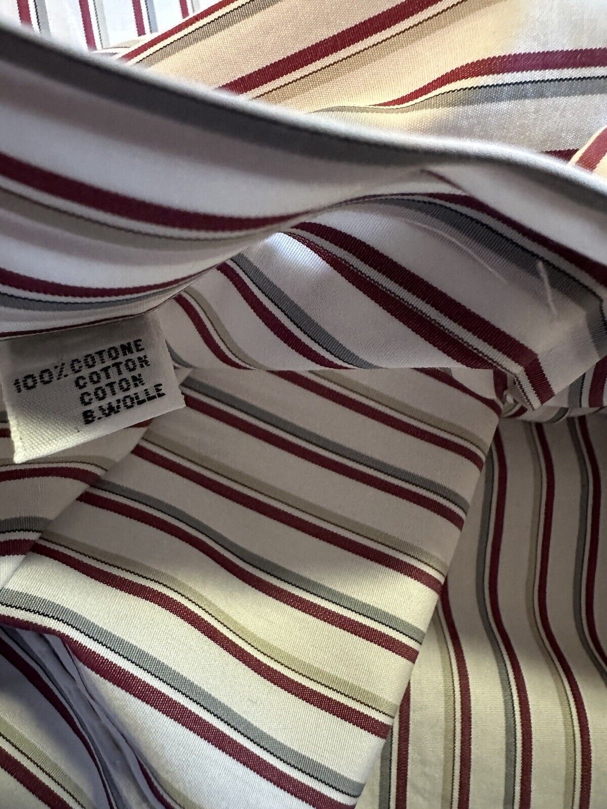 $1195 Kiton Classic Dress Shirt White/Red Stripped Size 42/16.5  Italy